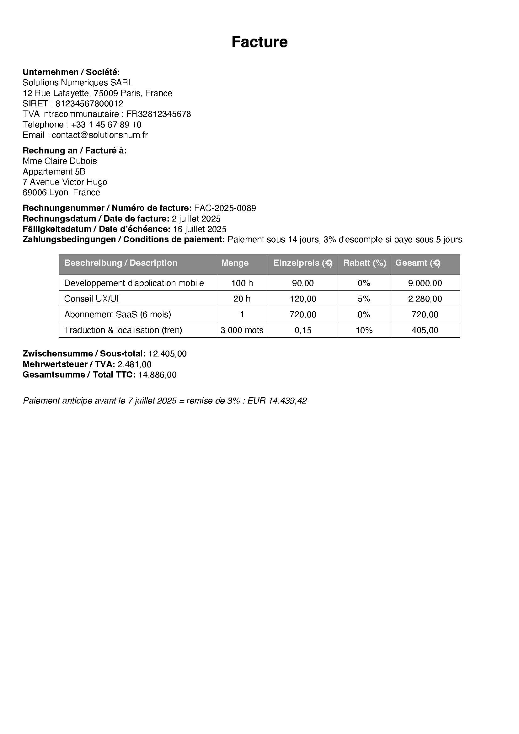 Medical Invoice Example